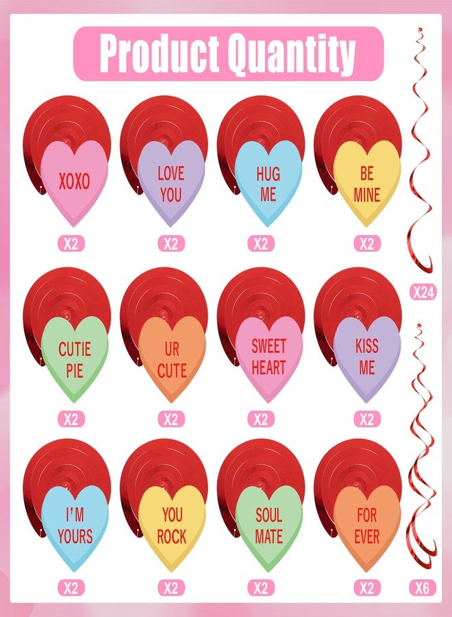 Maniaacer 30 PCS Valentines Day Hanging Swirl Decorations Pre-Strung Candy Heart Hanging Decoration Colorful Conversation Hearts Ceiling Streamers for Valentines Day Party Home Decor - Image 3